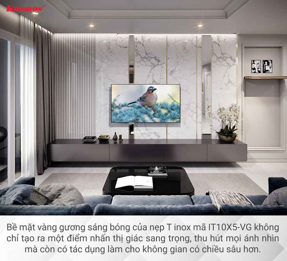 Nẹp t inox mã IT10X5-VG tạo iểm nhấn thị giác cho không gian nội thất Nẹp t inox mã IT10X5-VG tạo iểm nhấn thị giác cho không gian nội thất