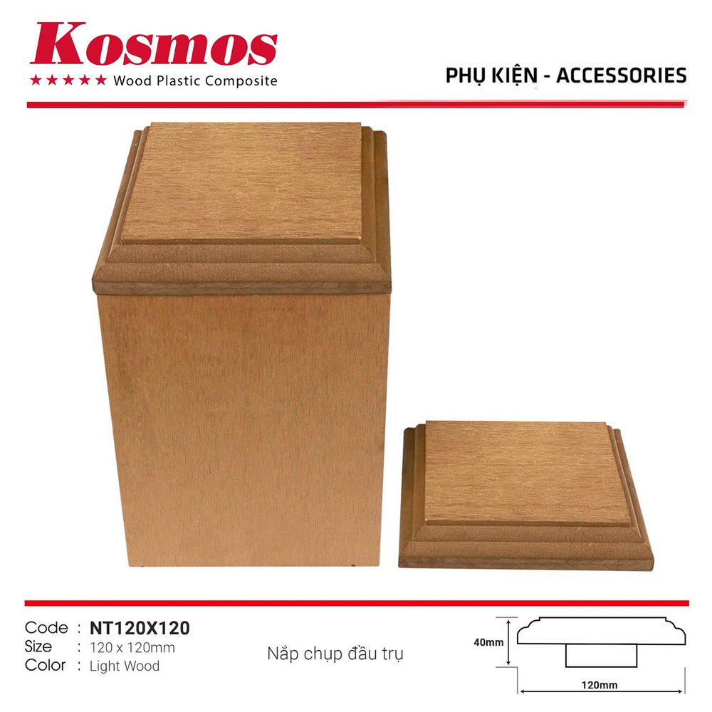 Phụ kiện nắp chụp đầu trụ gỗ nhựa ngoài trời NT120X120 Light Wood