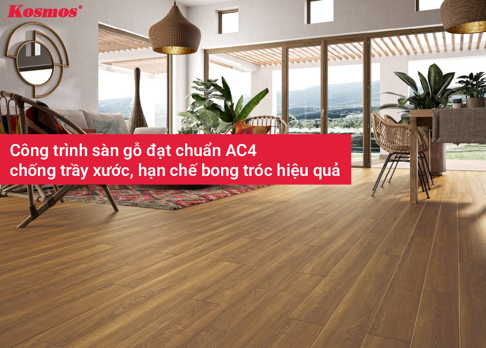 Sàn gỗ công nghiệp đạt chuẩn AC4 chống trầy xước, hạn chế bong tróc Sàn gỗ công nghiệp đạt chuẩn AC4 chống trầy xước, hạn chế bong tróc
