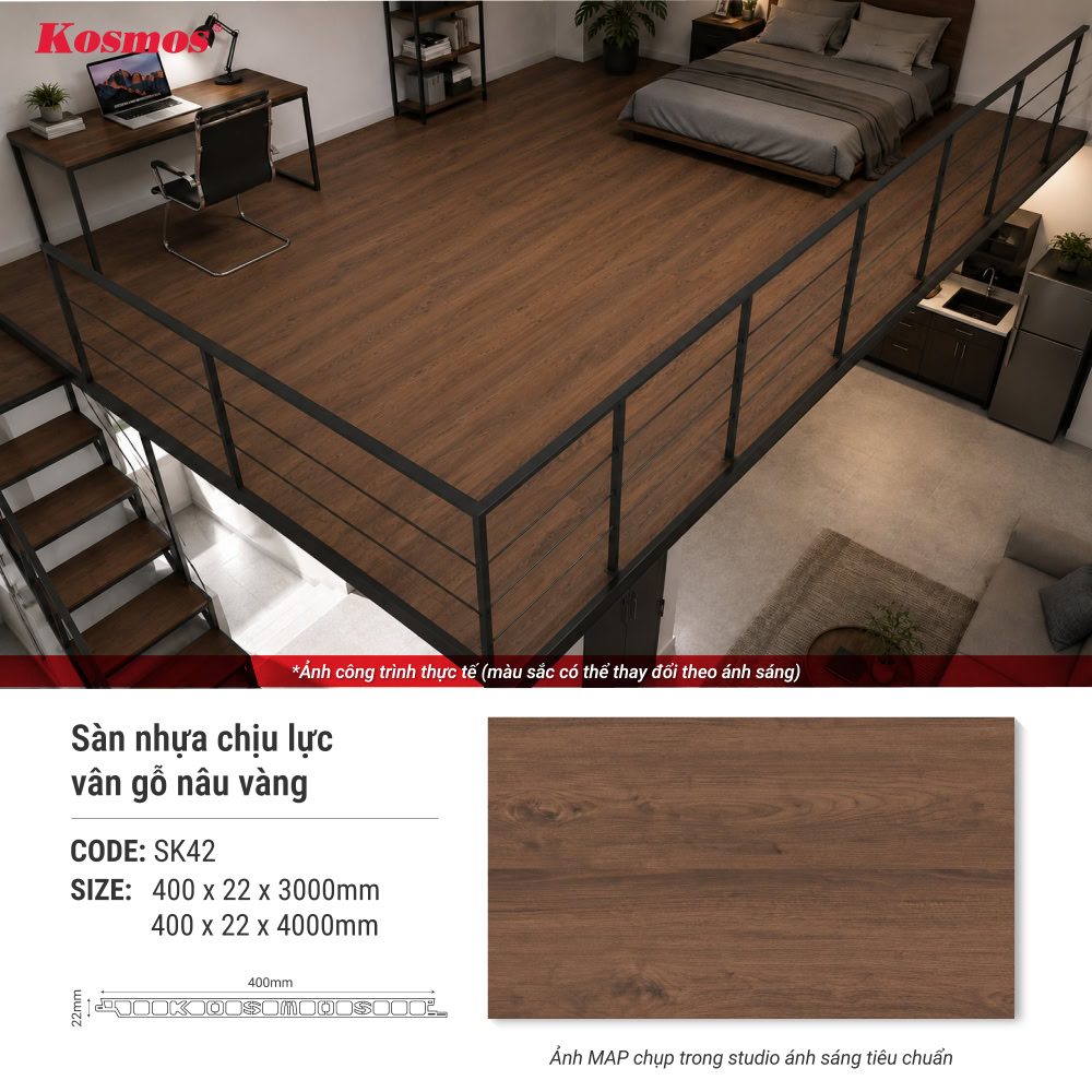 Hình ứng dụng sàn nhựa chịu lực SK42 nâu vàng Hình ứng dụng sàn nhựa chịu lực SK42 nâu vàng