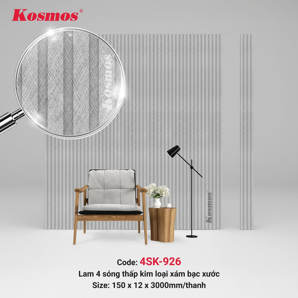 Tấm ốp lam sóng K9 mã 4SK-926 kim loại xám bạc xước đẹp Tấm ốp lam sóng K9 mã 4SK-926 kim loại xám bạc xước đẹp