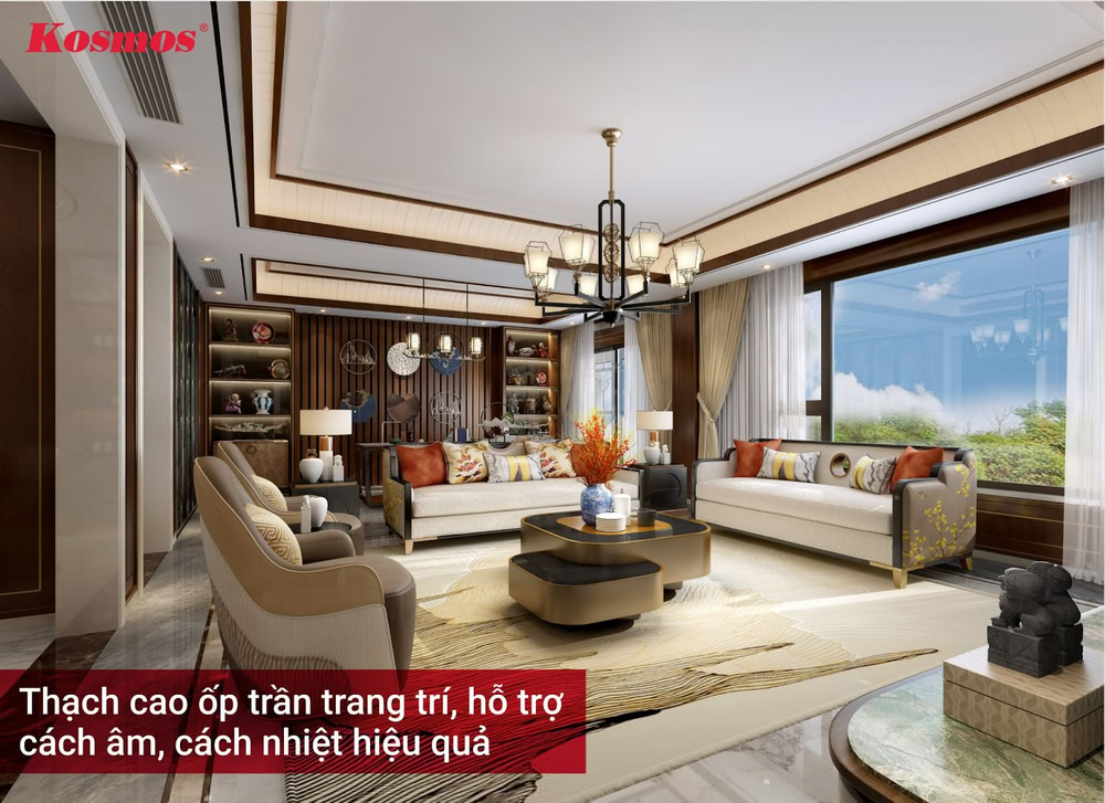Thạch cao ốp trần trang trí, hỗ trợ cách âm, cách nhiệt hiệu quả Thạch cao ốp trần trang trí, hỗ trợ cách âm, cách nhiệt hiệu quả