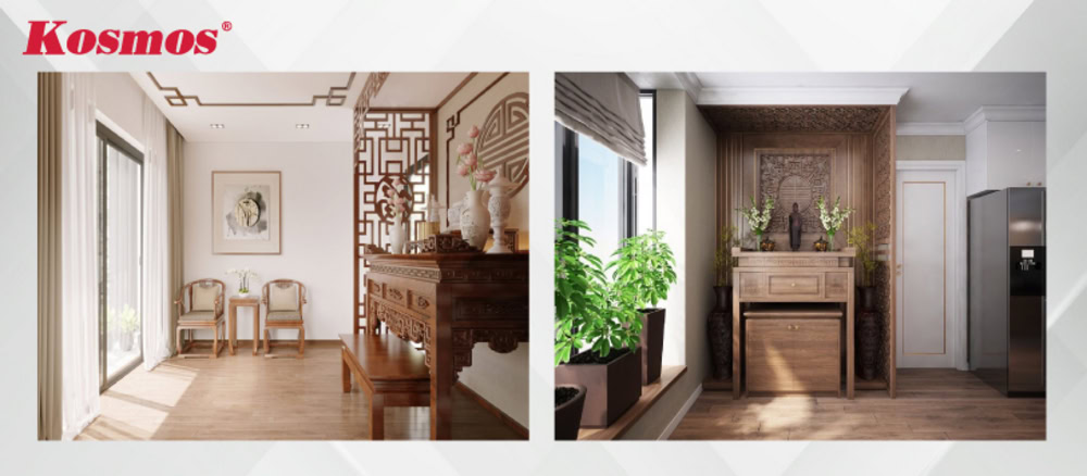Ứng dụng tấm vách nhựa CNC phân chia không gian phòng thờ Ứng dụng tấm vách nhựa CNC phân chia không gian phòng thờ