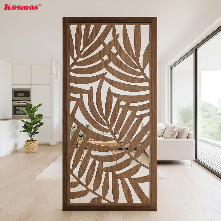 Thiết kế vách ngăn bằng gỗ CNC hình chiếc lá