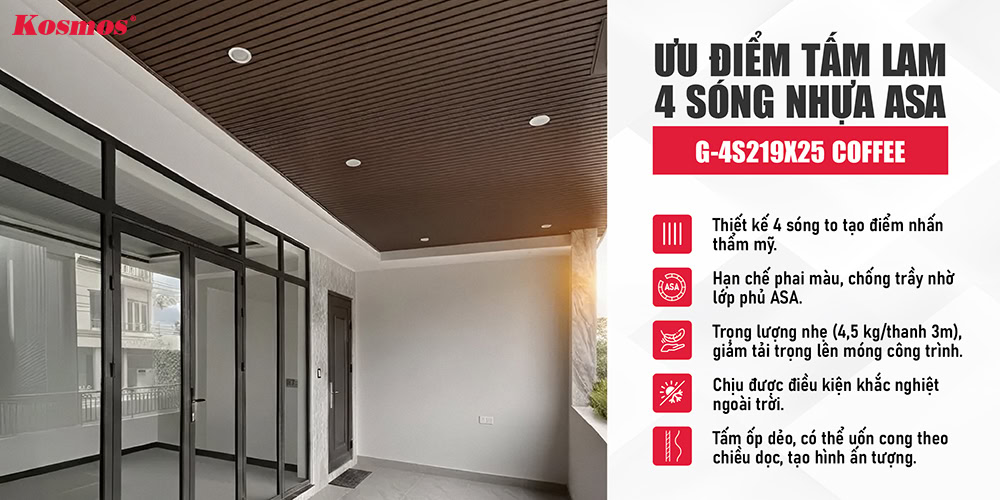 Ưu điểm tấm lam 4 sóng nhựa ASA G-4S219X25 màu Coffee Ưu điểm tấm lam 4 sóng nhựa ASA G-4S219X25 màu Coffee