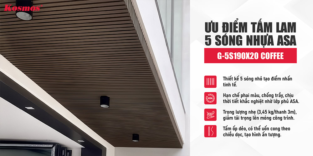 Ưu điểm tấm lam 5 sóng nhựa ASA G-5S190X20 màu Coffee Ưu điểm tấm lam 5 sóng nhựa ASA G-5S190X20 màu Coffee