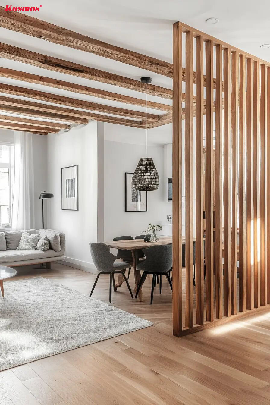 Vách ngăn lam gỗ giúp không gian thêm thông thoáng