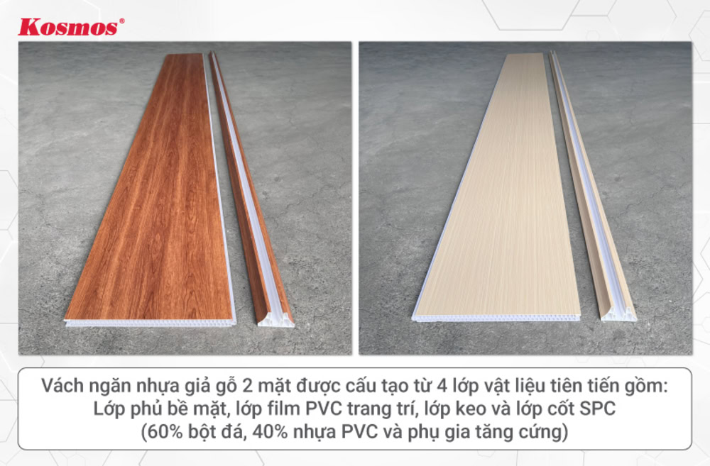 Vách ngăn nhựa giả gỗ 2 mặt có trọng lượng nhẹ, thi công nhanh