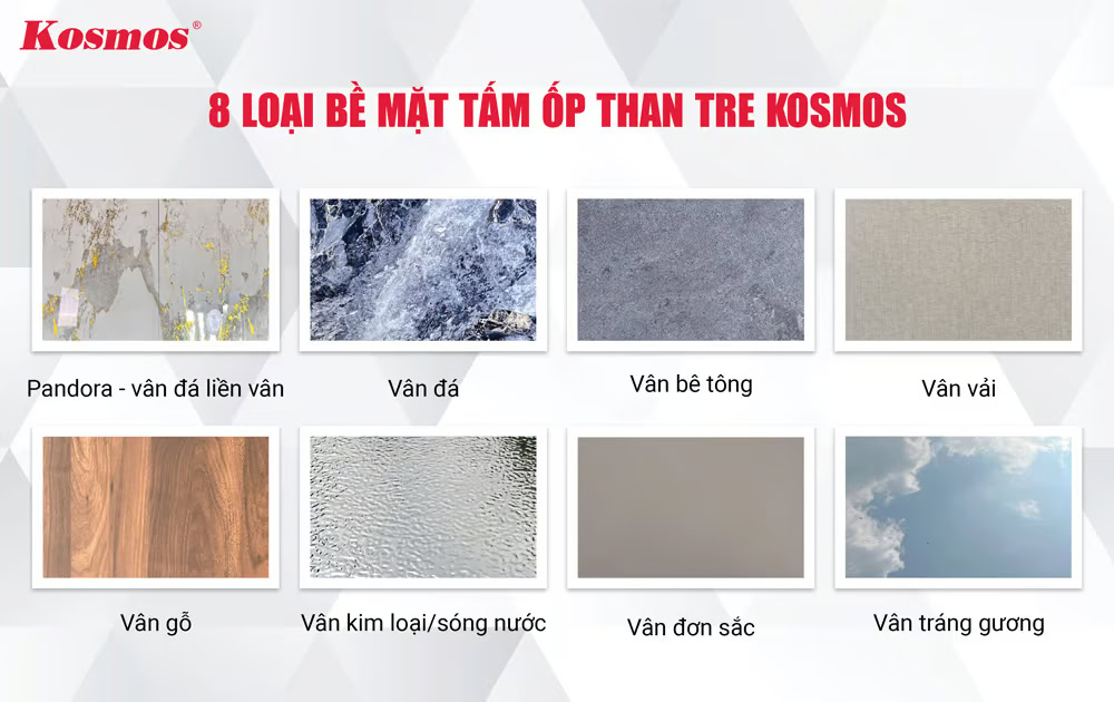 8 loại bề mặt tấm ốp than tre Kosmos 8 loại bề mặt tấm ốp than tre Kosmos