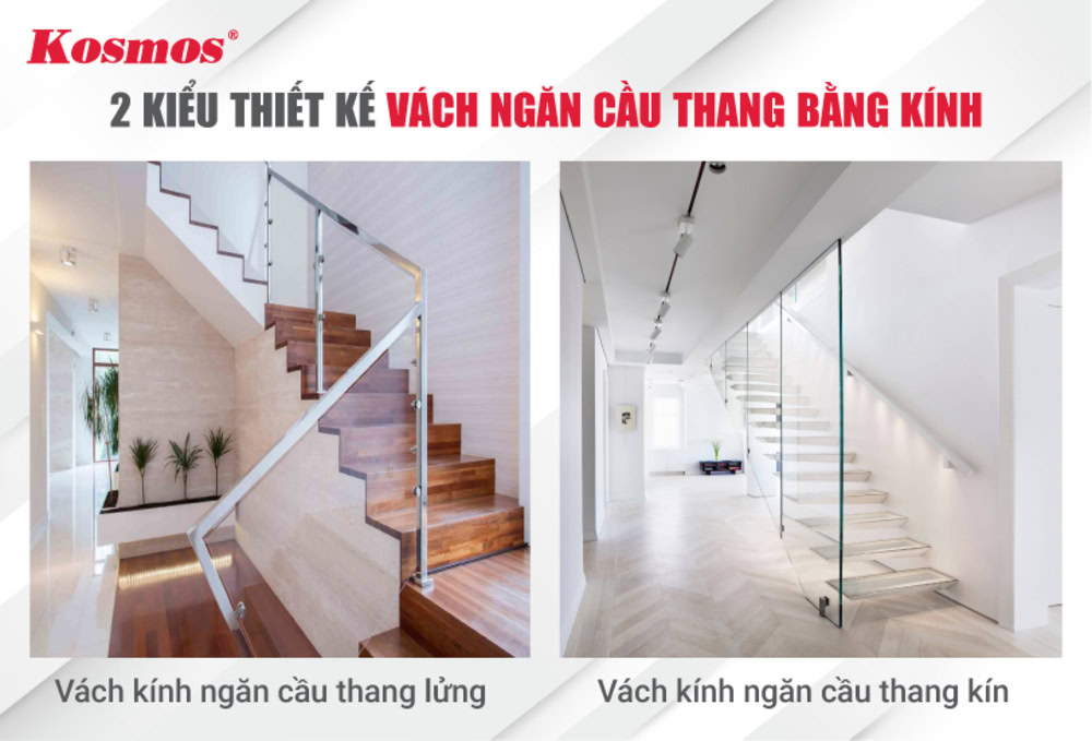 2 kiểu thiết kế vách ngăn cầu thang bằng kính phổ biến 2 kiểu thiết kế vách ngăn cầu thang bằng kính phổ biến