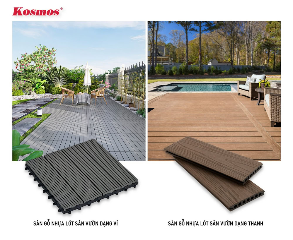 2 loại sàn gỗ nhựa lót sân vườn phổ biến 2 loại sàn gỗ nhựa lót sân vườn phổ biến