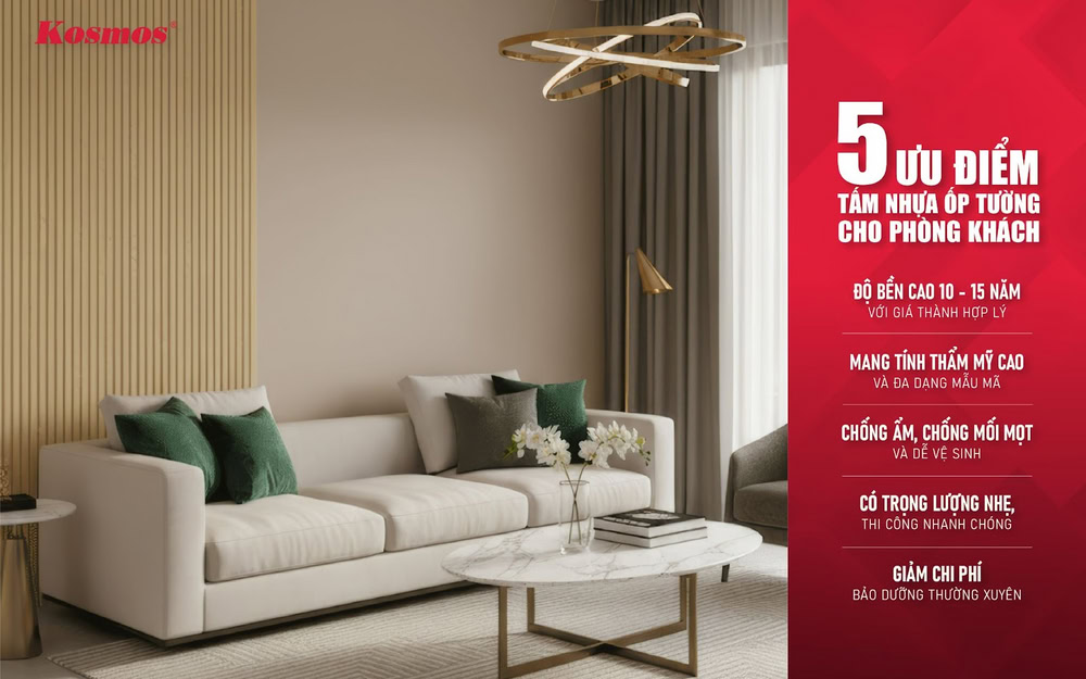 5 ưu điểm của tấm nhựa ốp tường cho phòng khách