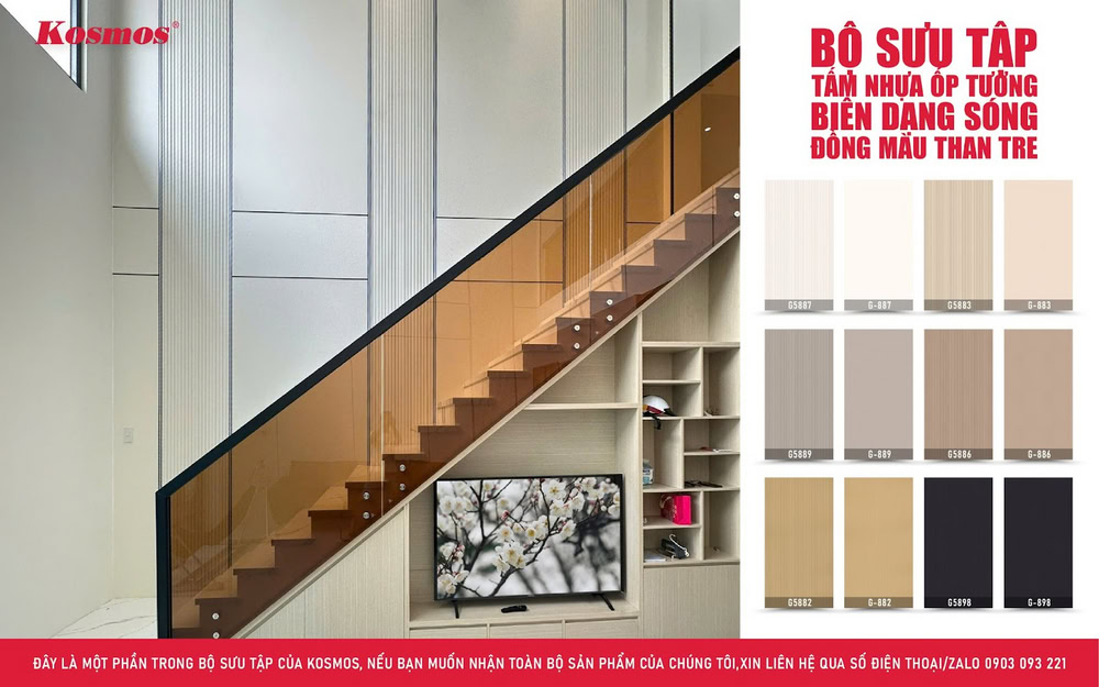 Bộ sưu tập tấm nhựa ốp tường biên dạng sóng đồng màu than tre