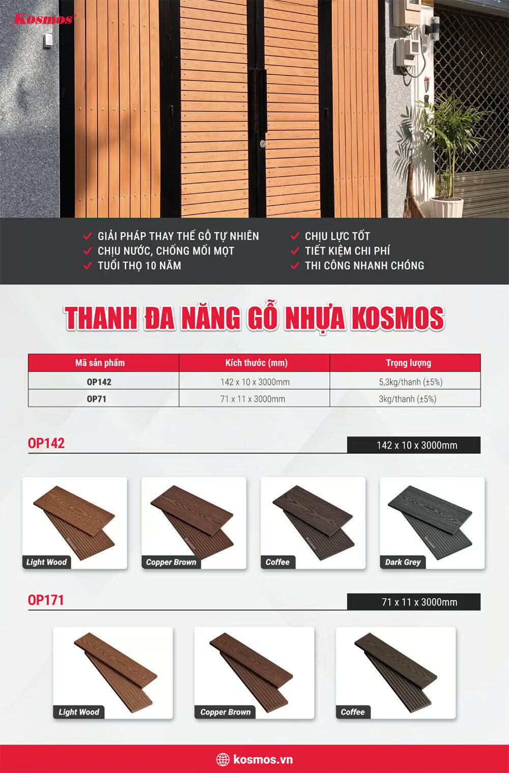 Bộ sưu tập thanh đa năng gỗ nhựa Kosmos