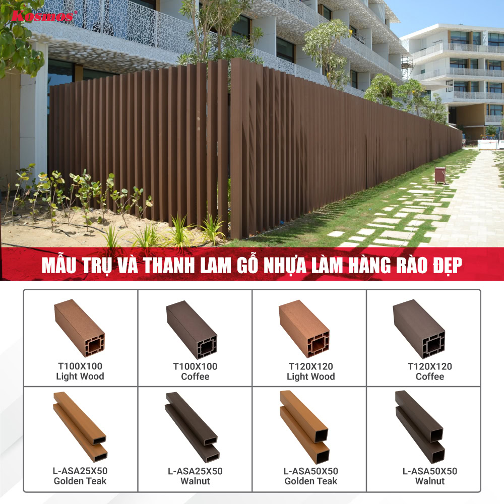 Bộ sưu tập trụ và thanh lam gỗ nhựa làm hàng rào ngoài trời Bộ sưu tập trụ và thanh lam gỗ nhựa làm hàng rào ngoài trời