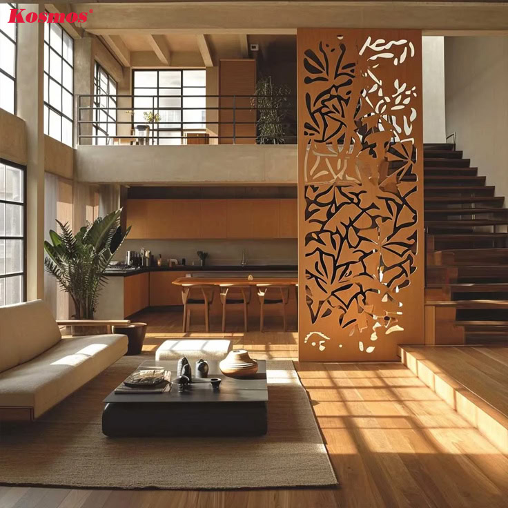 Bức vách ngăn CNC gỗ tạo điểm nhấn cho phòng khách