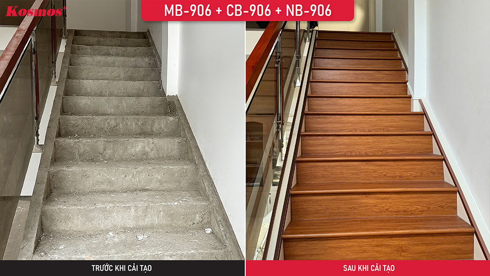 Cải tạo cầu thang cũ bằng bậc cầu thang nhựa giả gỗ