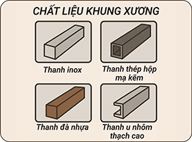 chat-lieu-khung-xuong-thanh-inox-thanh-thep-hop-ma-kem-thanh-da-nhua-hoac-thanh-u-nhom-thach-cao