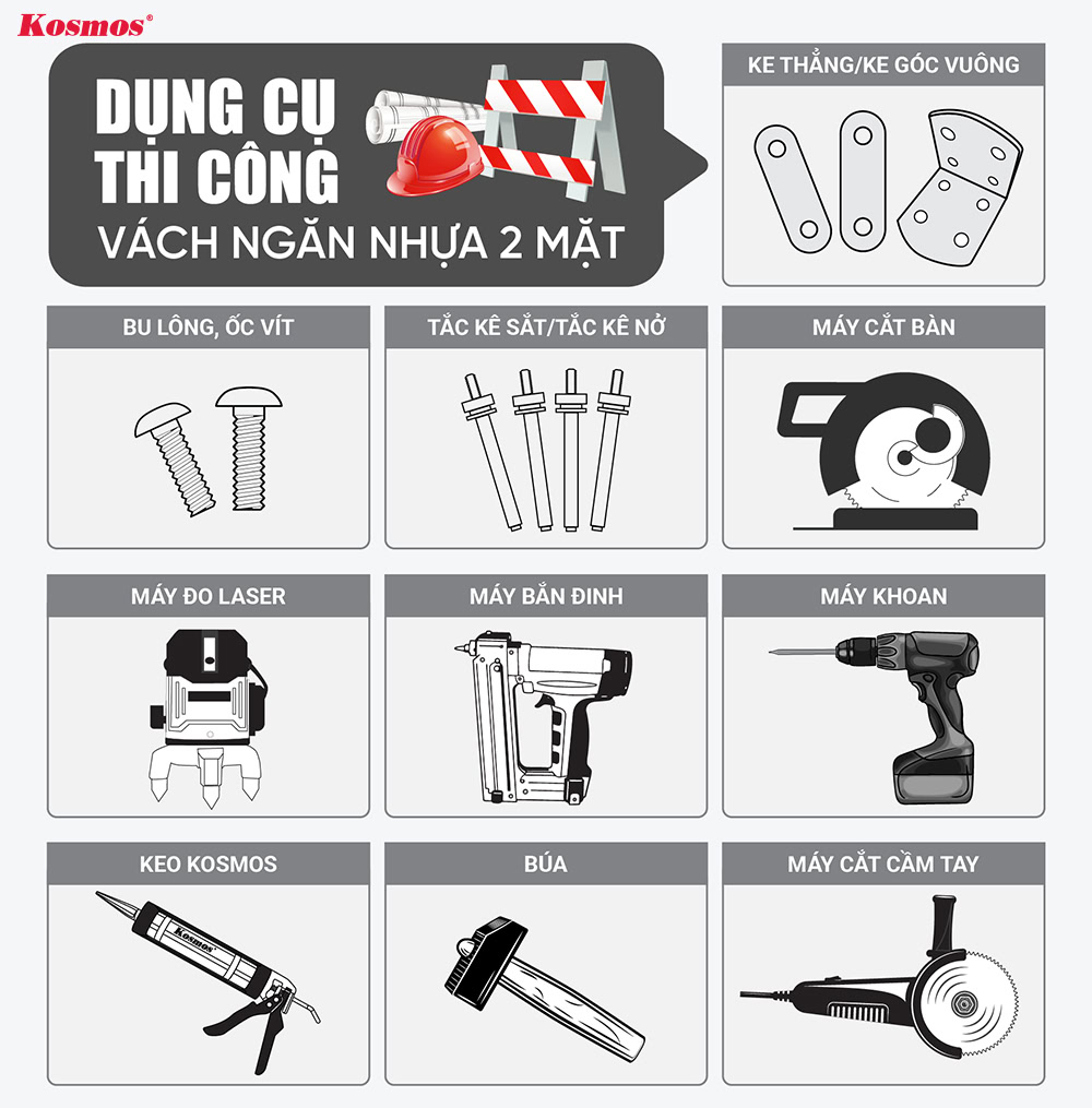 Dụng cụ thi công vách ngăn nhựa 2 mặt