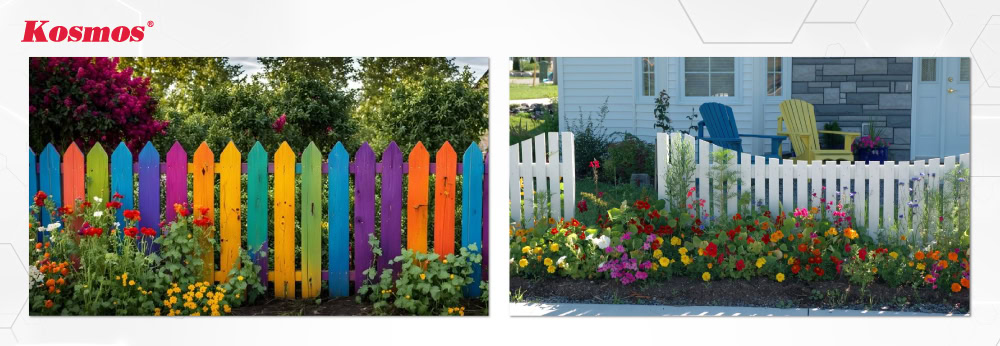 Hàng rào gỗ phủ sơn màu giúp không gian công trình thêm ấn tượng Hàng rào gỗ phủ sơn màu giúp không gian công trình thêm ấn tượng