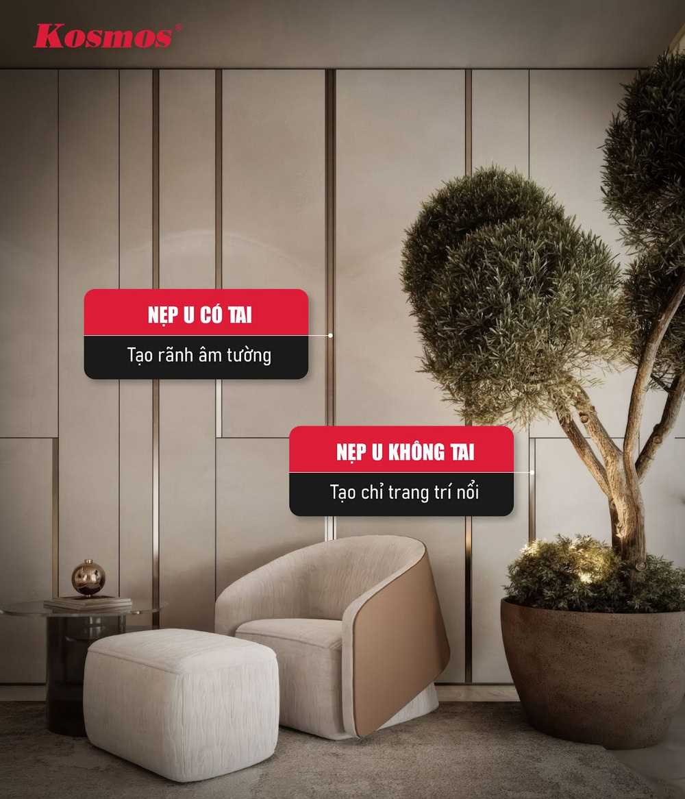 Hình công trình kết hợp 2 loại nẹp chữ U Hình công trình kết hợp 2 loại nẹp chữ U