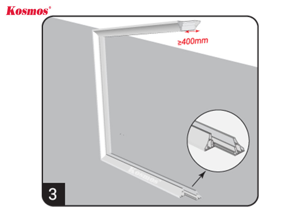 Hình khung đã được xẻ chân vách để luồn tấm vách ngăn