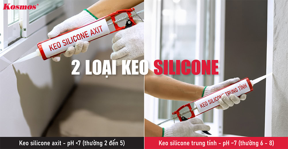 Keo silicone được chia làm 2 loại là gốc axit và gốc trung tính