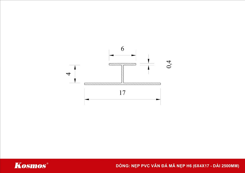 Kích thước nẹp nhôm nối tấm PVC vân đá mã H6