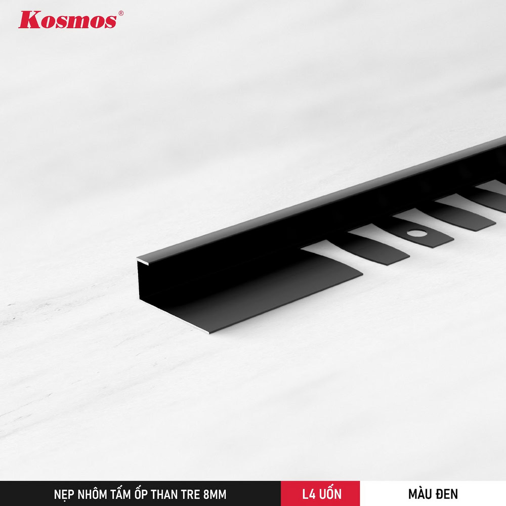 L4 UỐN-D là nẹp kết thúc uốn tấm ốp than tre 8mm màu đen Kosmos
