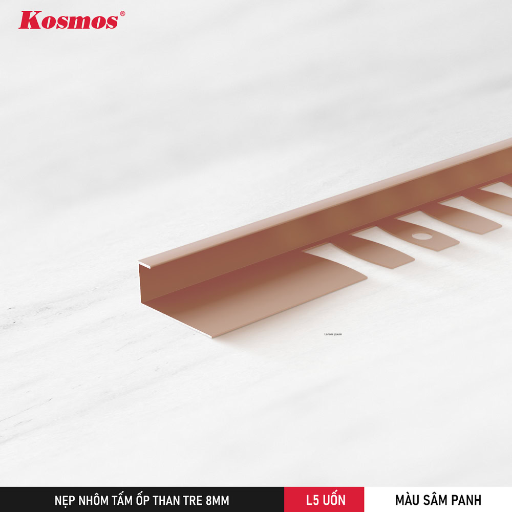 L5 BEND-SP is a Kosmos champagne color 8mm bamboo charcoal panel bending end strip