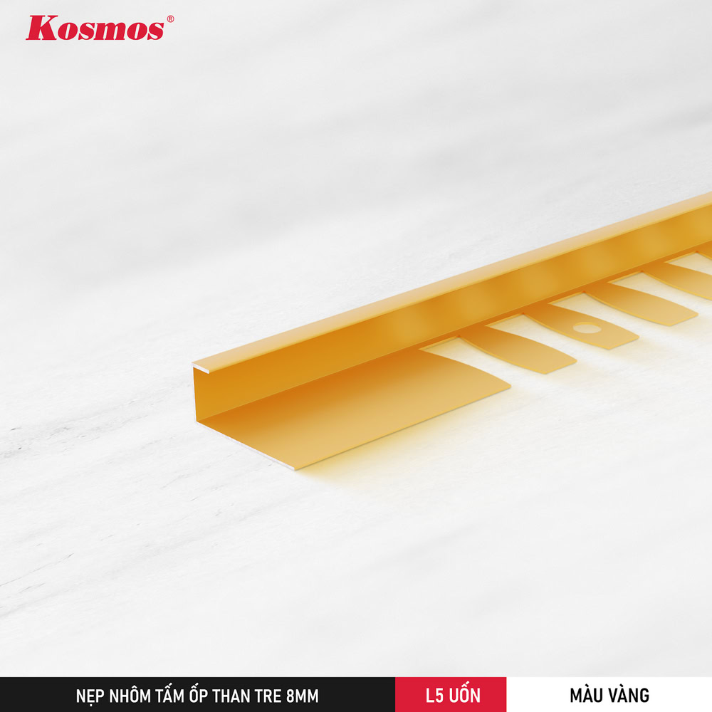 L5 UỐN-V là nẹp kết thúc uốn tấm ốp than tre 8mm màu vàng Kosmos