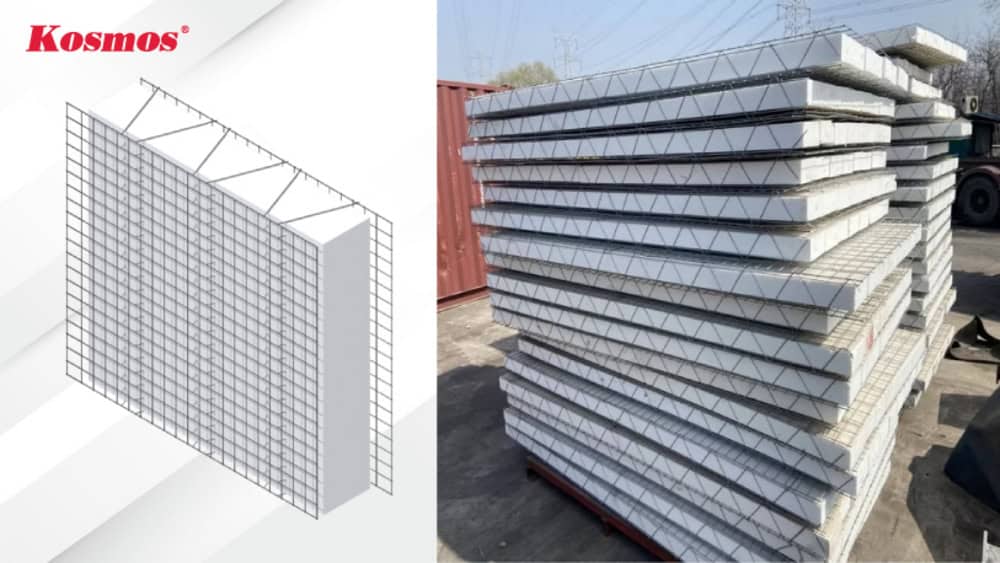 Lớp thép giằng chéo giúp gia tăng độ cứng và ổn định kết cấu của tấm 3D panel Lớp thép giằng chéo giúp gia tăng độ cứng và ổn định kết cấu của tấm 3D panel