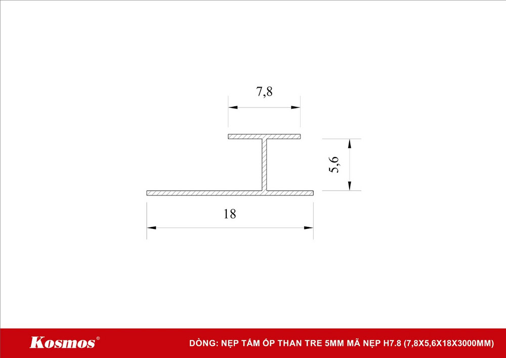 H7.8 aluminum profile cross section has a 7,8mm wide top surface