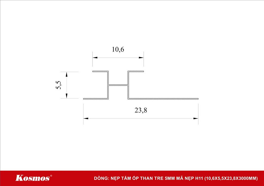 Sección transversal de un panel de aluminio de carbón de bambú de 5 mm, código H11