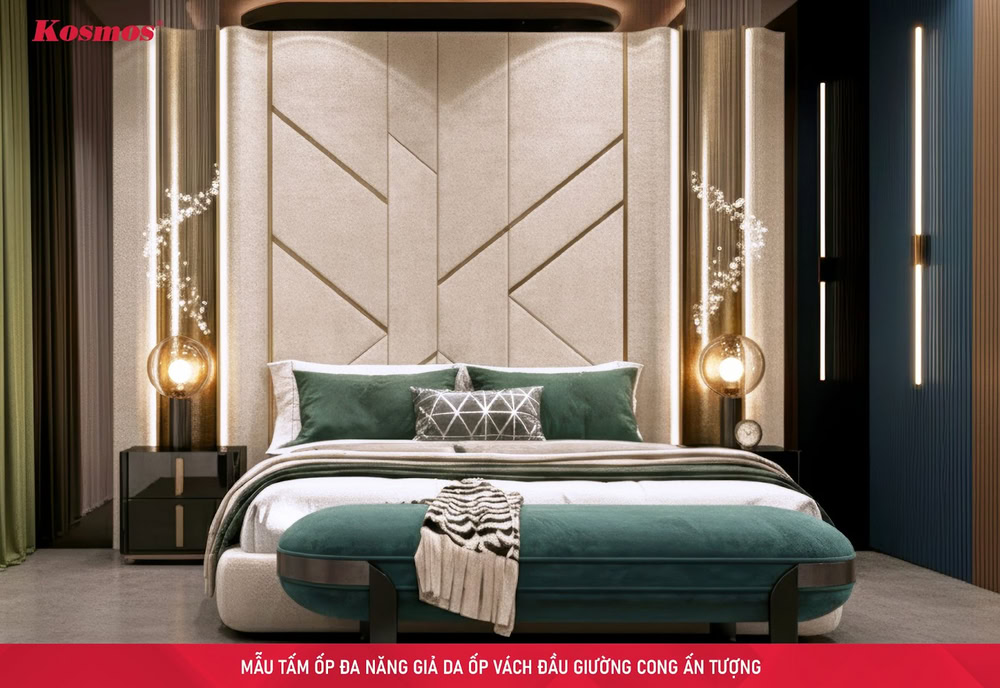 Mẫu tấm ốp đa năng giả da ốp vách đầu giường cong
