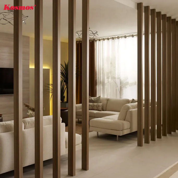 Mẫu thanh lam gỗ chia không gian phòng khách