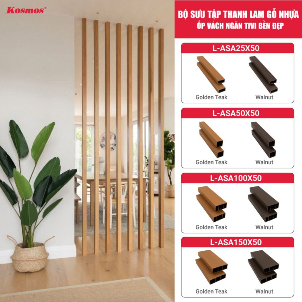 Mẫu thanh lam gỗ nhựa 2 lớp phủ ASA làm vách ngăn đẹp Mẫu thanh lam gỗ nhựa 2 lớp phủ ASA làm vách ngăn đẹp