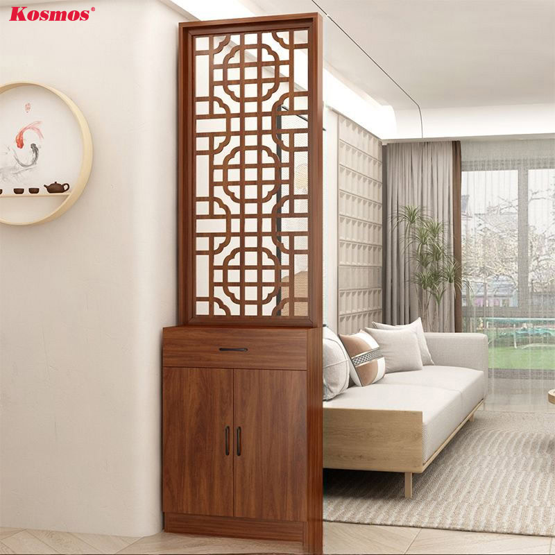 Mẫu vách ngăn CNC gỗ kết hợp tủ chứa hiện đại