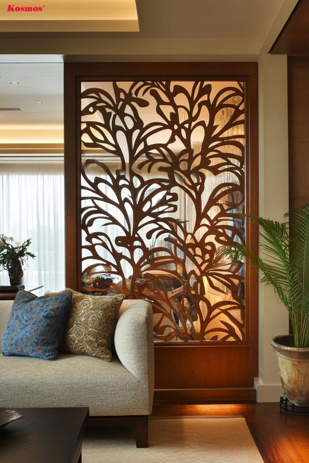 Mẫu vách ngăn CNC gỗ phòng khách tinh xảo, nghệ thuật