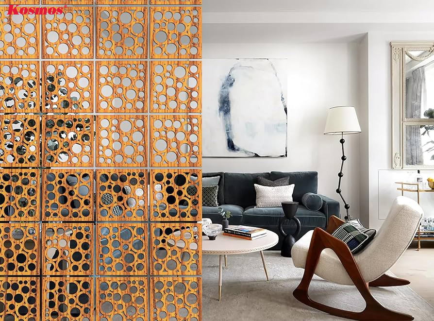 Mẫu vách ngăn gỗ gia công CNC cho phòng khách hiện đại