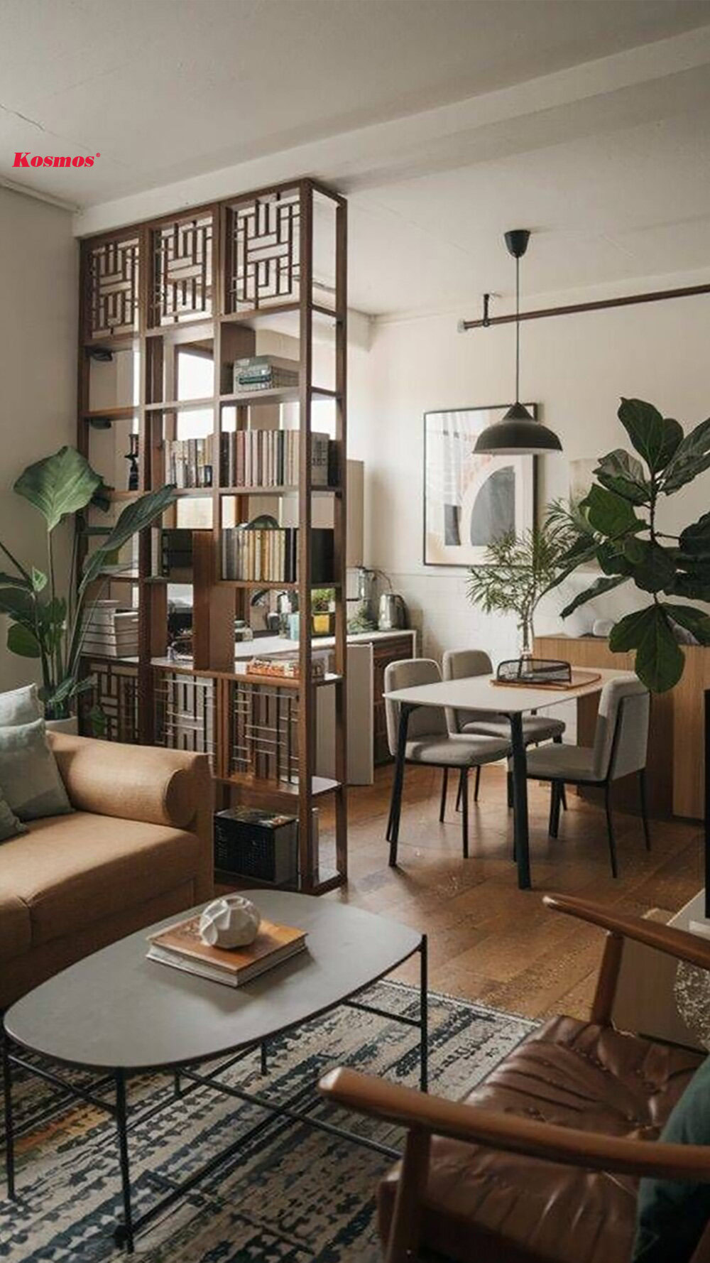 Mẫu vách ngăn gỗ kết hợp tủ trang trí đơn giản