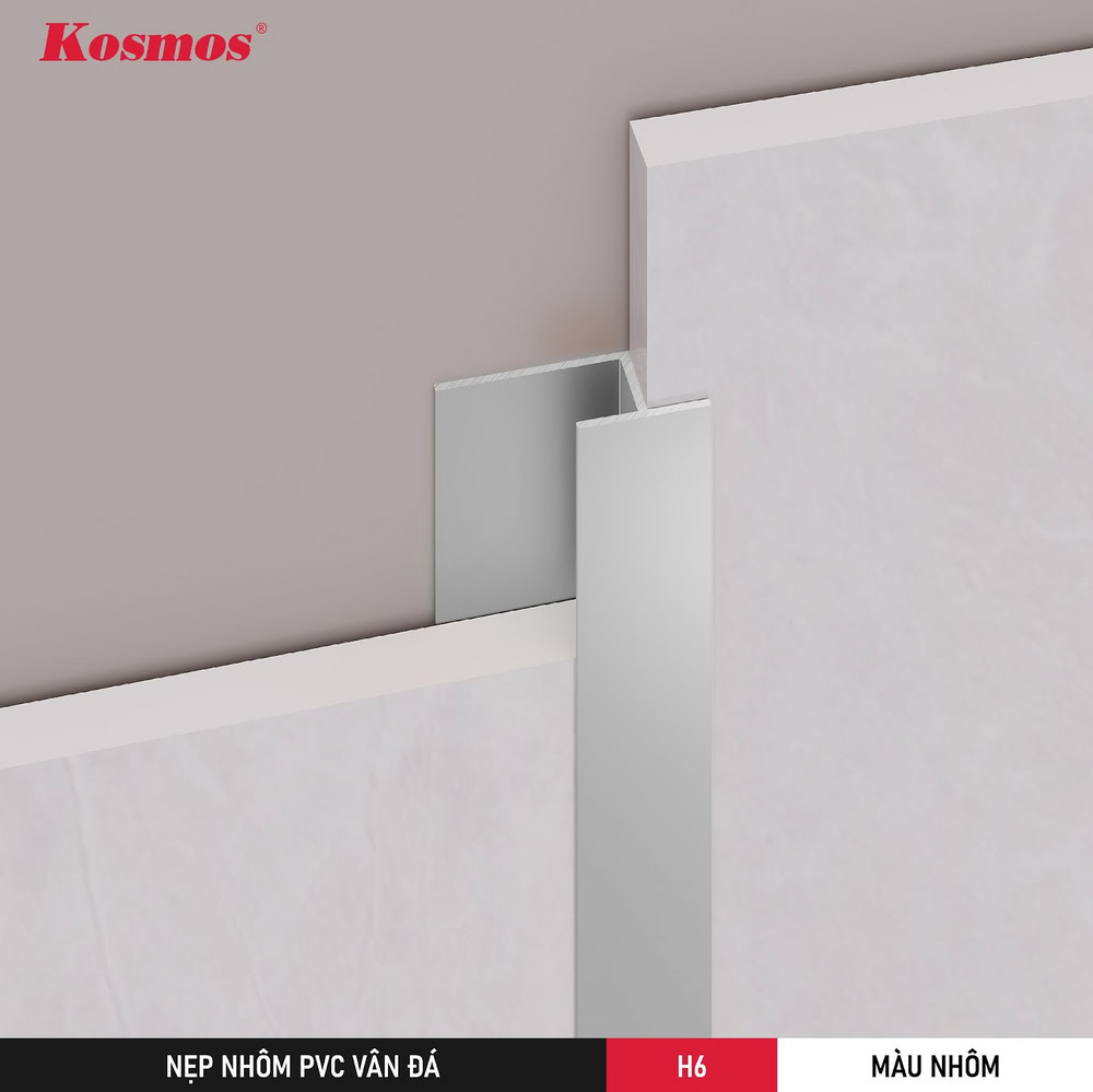 Nẹp H6 màu nhôm (H6-N) cố định điểm nối tấm ốp PVC vân đá