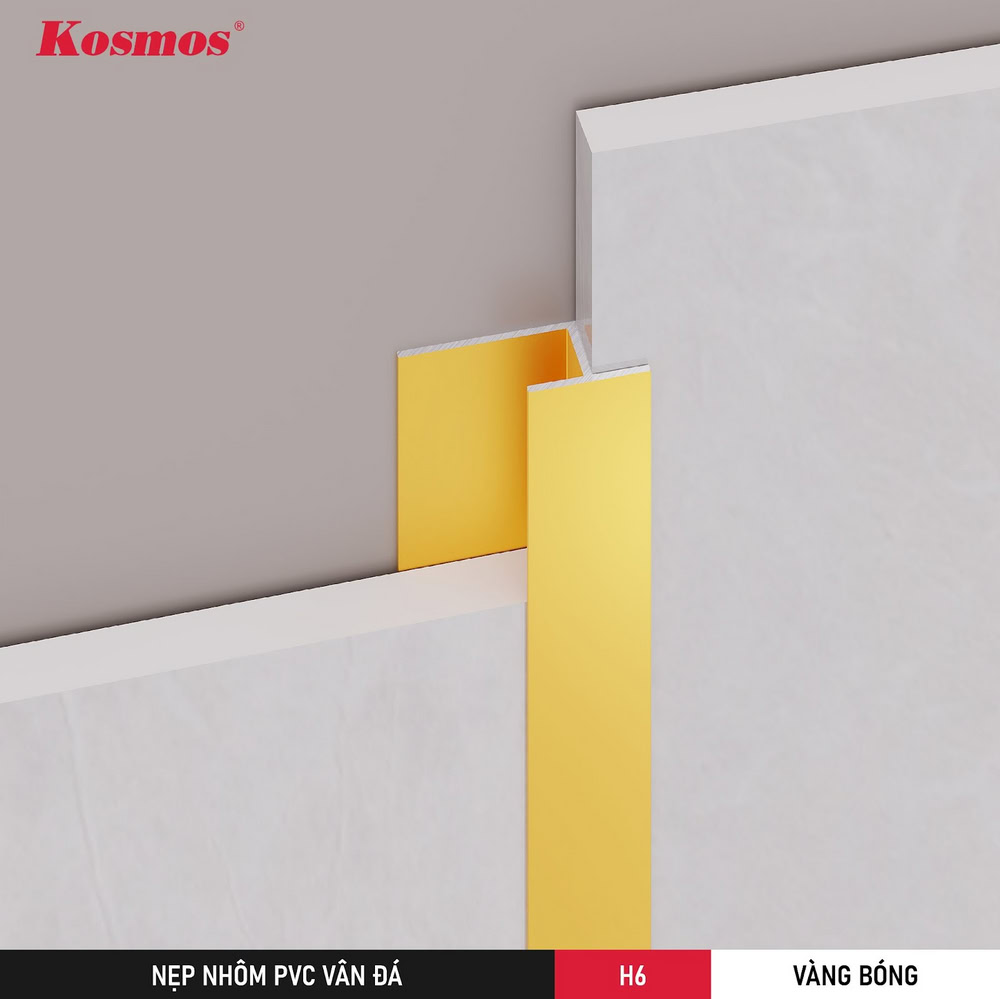 Nẹp H6 màu vàng bóng (H6-VB) cố định điểm nối tấm ốp PVC vân đá