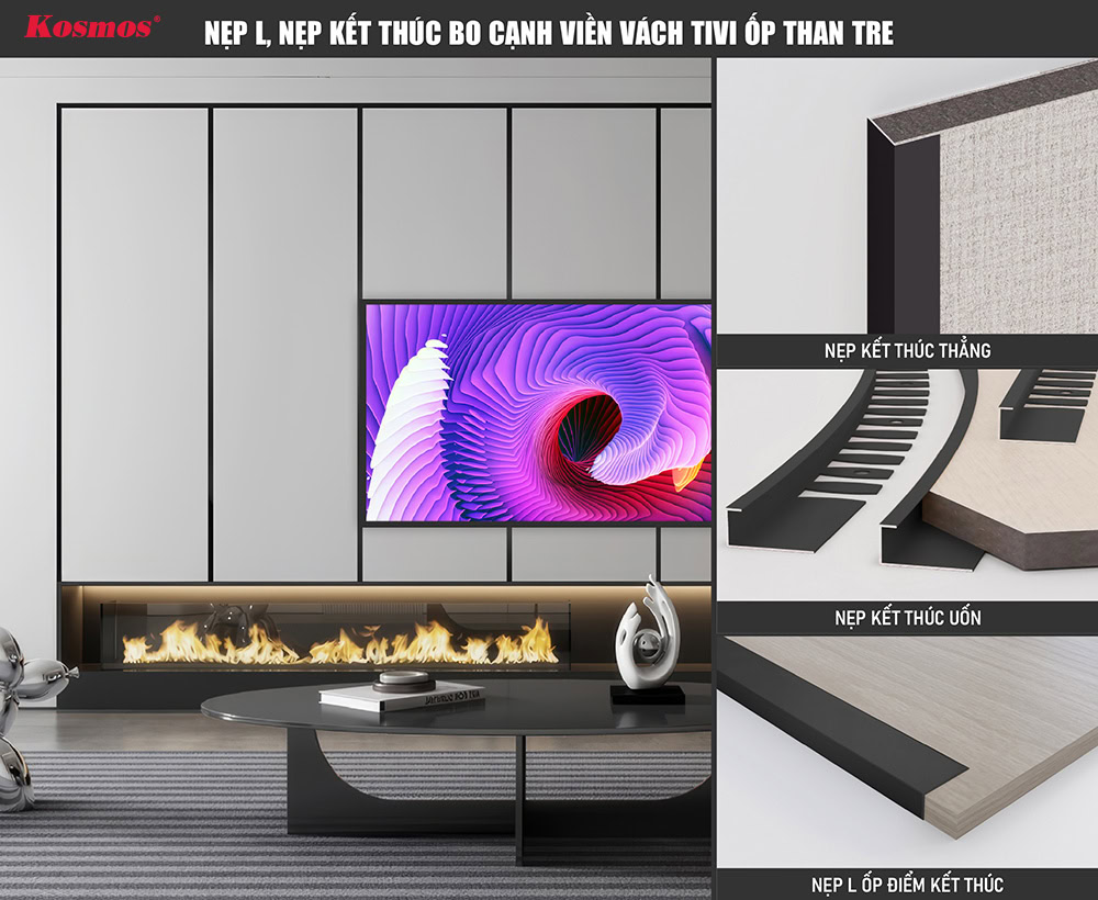 Nẹp L, nẹp kết thúc bo cạnh viền vách tivi ốp than tre Nẹp L, nẹp kết thúc bo cạnh viền vách tivi ốp than tre