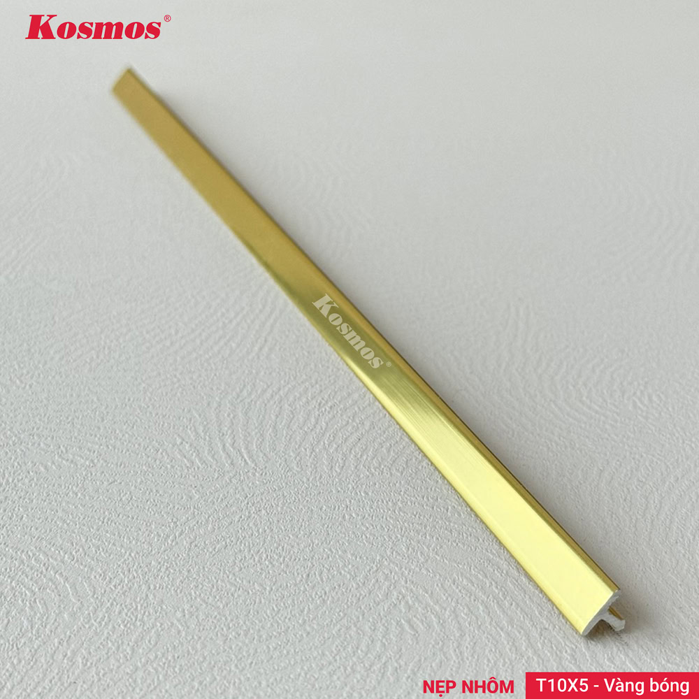 Nẹp T nhôm 10x5mm màu vàng bóng Kosmos mã T10X5-VB