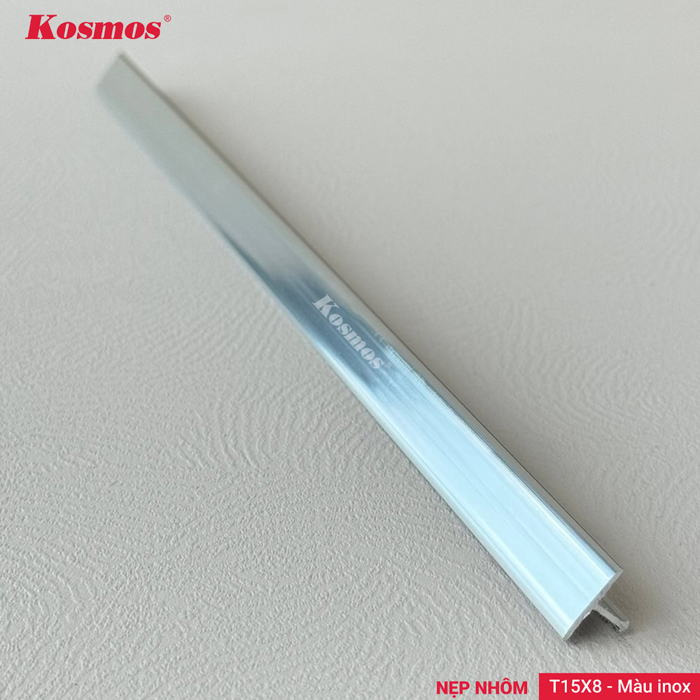 Nẹp T nhôm 15x8mm màu inox Kosmos mã T15X8-I