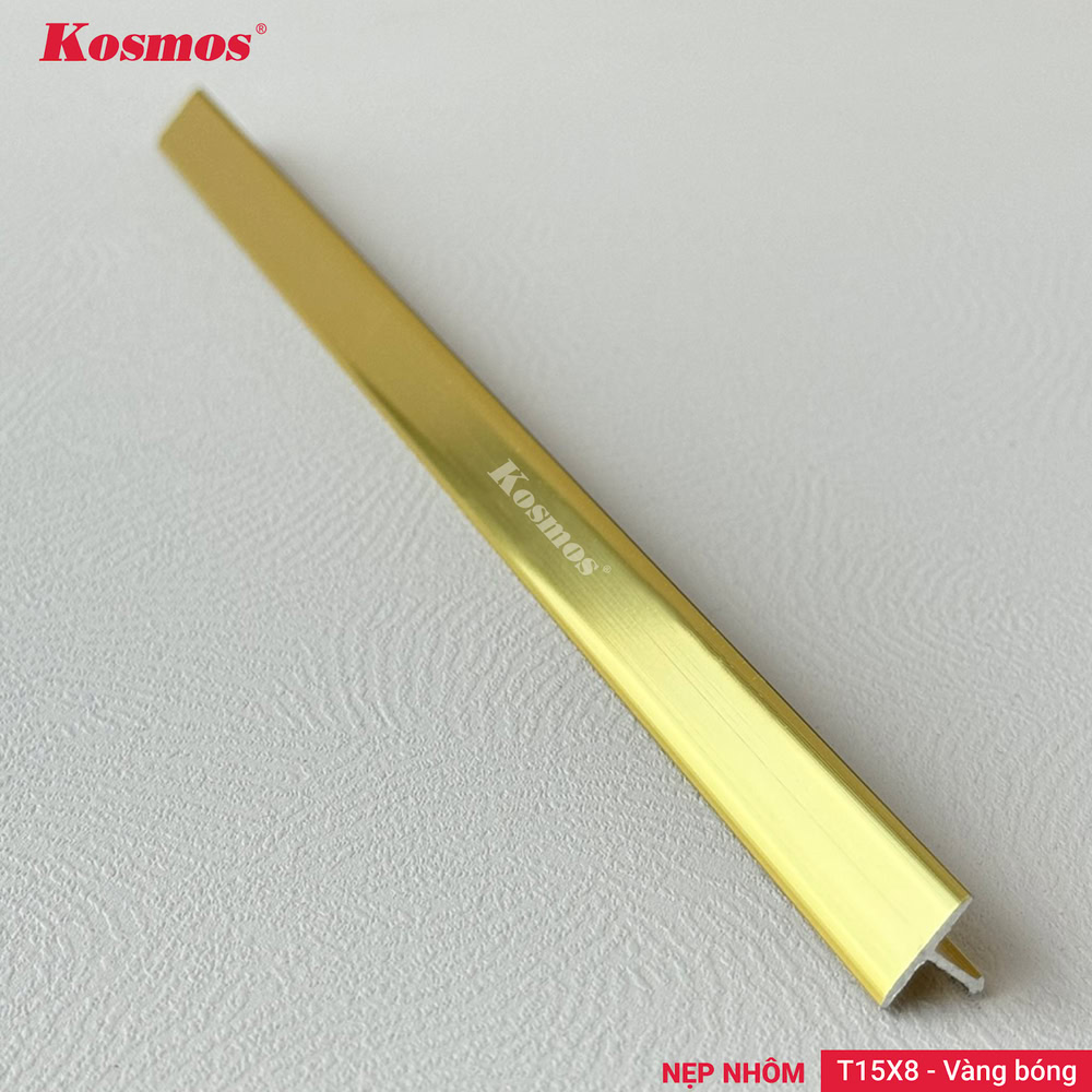 Nẹp T nhôm 15x8mm màu vàng bóng Kosmos mã T15X8-VB