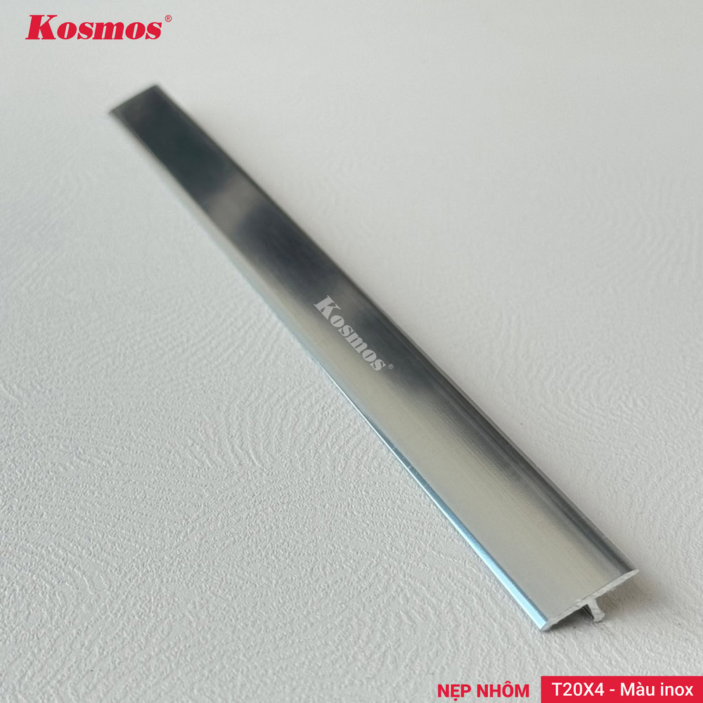 Nẹp T nhôm 20x4mm màu inox Kosmos mã T20X4-I Nẹp T nhôm 20x4mm màu inox Kosmos mã T20X4-I