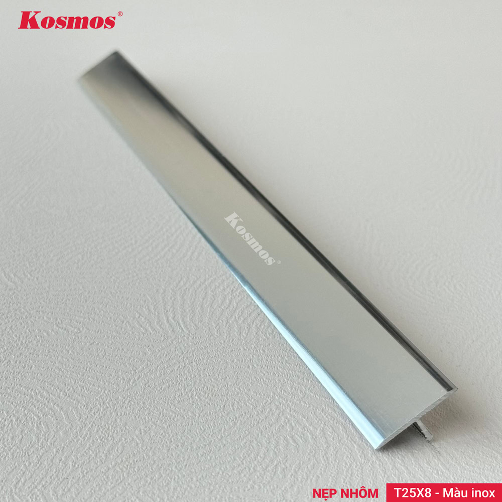 Nẹp T nhôm 25x8mm màu inox Kosmos mã T25X8-I