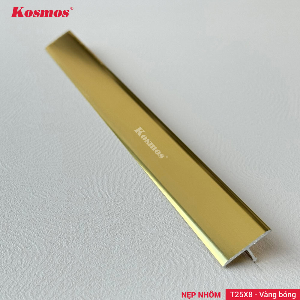 Nẹp T nhôm 25x8mm màu vàng bóng Kosmos mã T25X8-VB